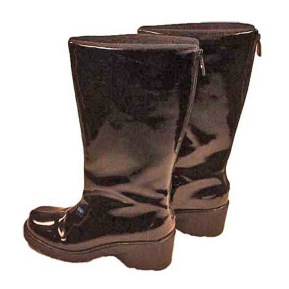 BOOTS LONDON FOG PATENT KNEE HIGH BOOTS, TAGS ON, Sz 8B, BLACK, HEEL 2 ¼ inches, - Picture 5 of 8